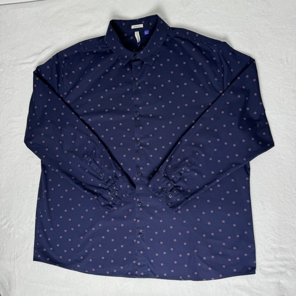 Artefact Mens XXL Regular Fit Button Down Shirt Navy Blue Pink Floral Starburst